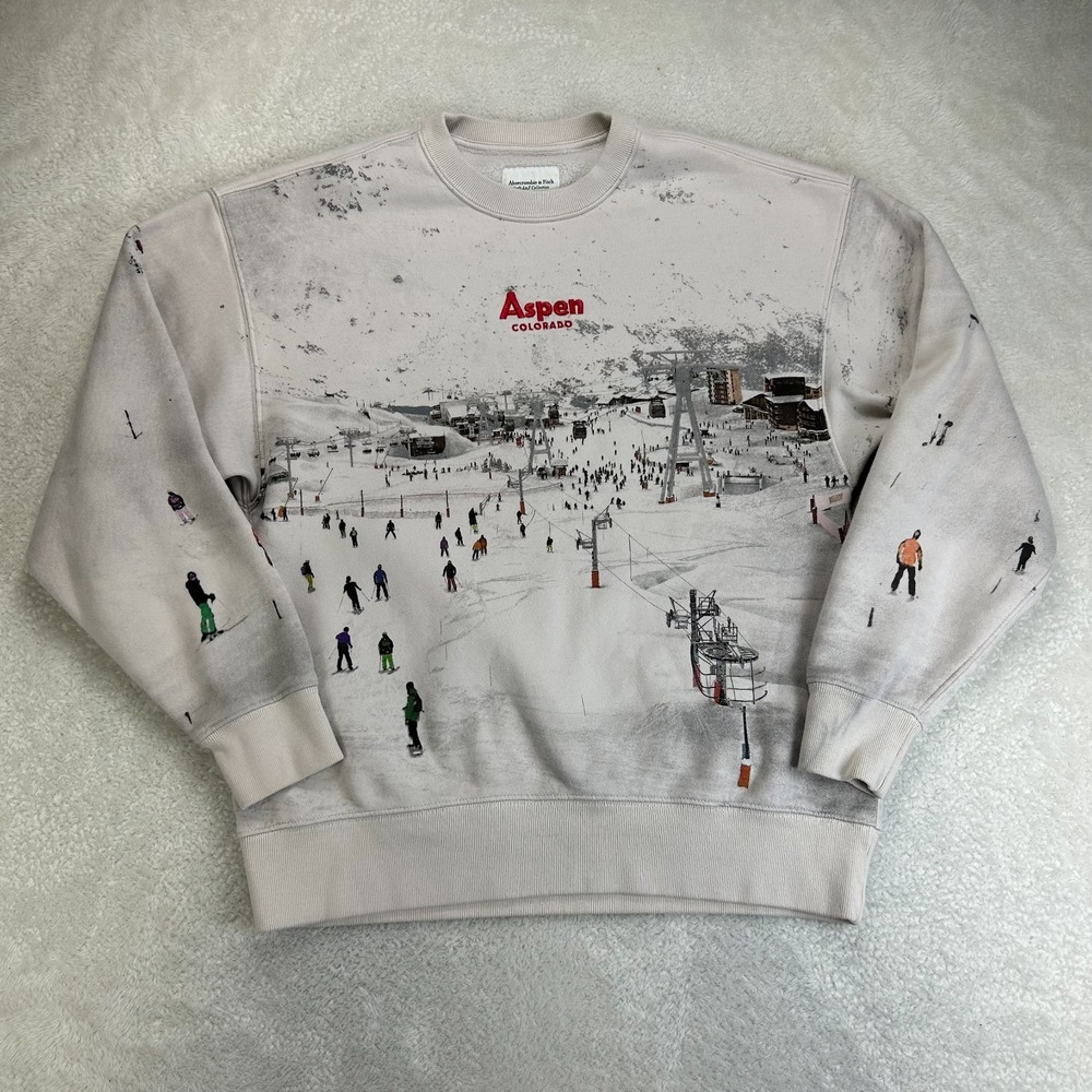 Abercrombie & Fitch Sweatshirt Womens S Cream Aspen Colorado Ski Resort Graphic
